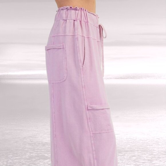 EASEL "Perfect Cargo Lux" Terry Knit Mineral Washed Flared Leg Raw Hems & Seams - Picture 3 of 14